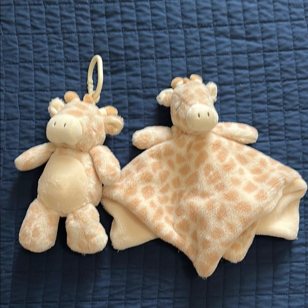 Set of 2: Kellytoy Giraffe Lovey Security Blanket & Plush Rattle Clip